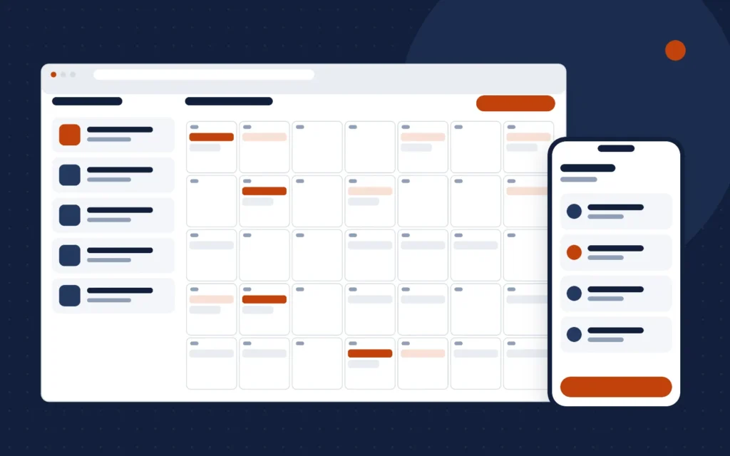 Mockup ilustrativo de sistema de agendamento para clínica em computador e celular