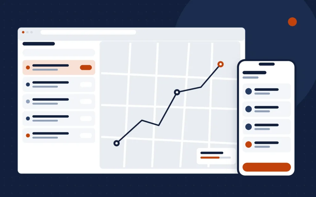 Mockup ilustrativo de integração de APIs de rastreamento para transportadora em computador e celular