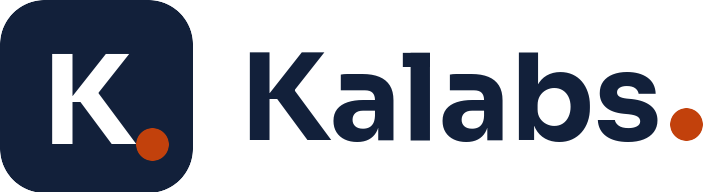 Logo da Kalabs: símbolo marinho com a letra K e a palavra Kalabs com ponto laranja